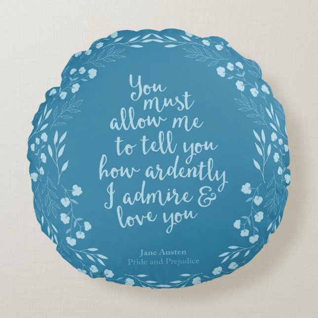 Jane Austen Pride and Prejudice Floral Love Round Cushion (Front)