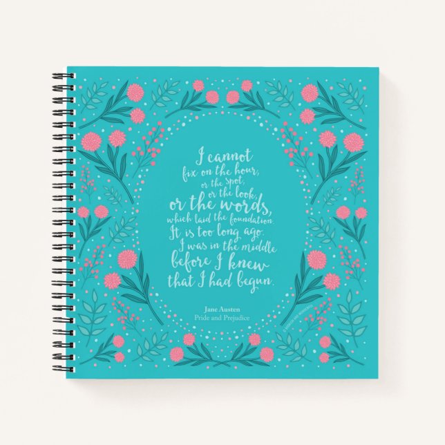 Jane Austen Pride and Prejudice Teal & Pink Floral Notebook (Front)