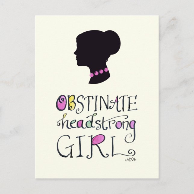 Jane Austen Pride & Prejudice Hand Lettered Postcard (Front)