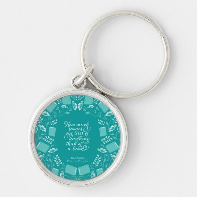 Jane Austen Pride & Prejudice Teal Floral Bookish Key Ring (Front)