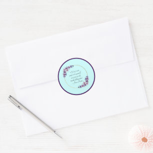 Jane Austen Quote with Purple Floral Gold Frame Classic Round Sticker
