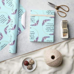 Jane Austen Quote with Purple Floral Gold Frame Wrapping Paper