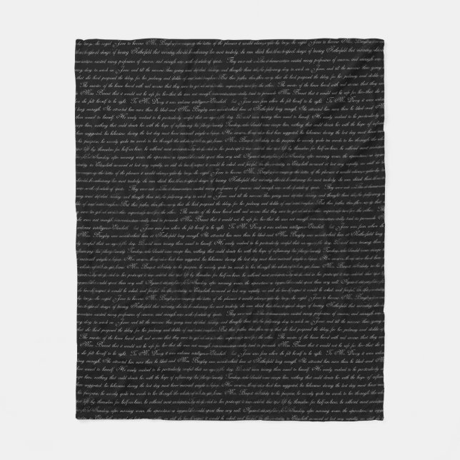 Jane Austen Text Black and White Fleece Blanket (Front)