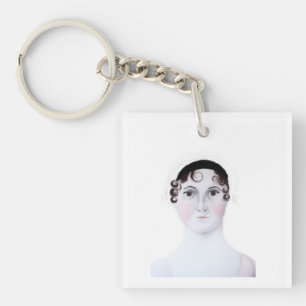 Jane Austen watercolor portrait keychain. Key Ring