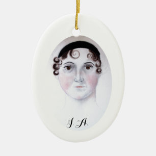 Jane Austen watercolor portrait porcelain ornament