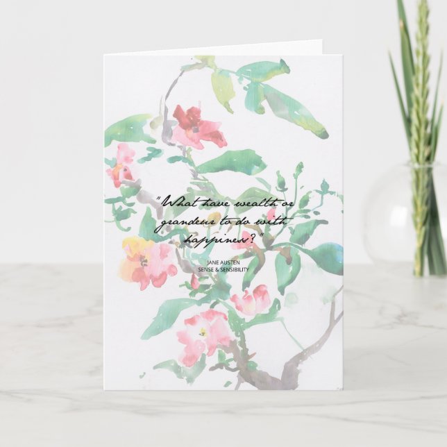 Jane Austen Watercolor Roses Quote Greeting Card (Front)