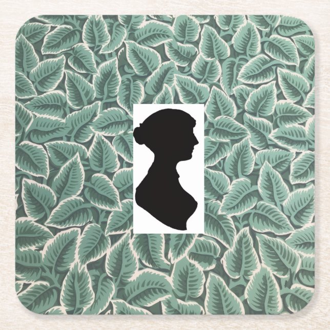 Jane Austen's Silhouette &  Home Wallpaper Square Paper Coaster (Front)