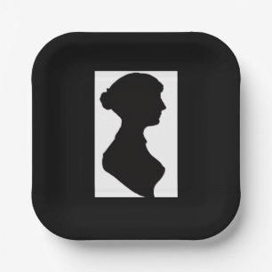 Jane Austen's Silhouette on Black Paper Plate