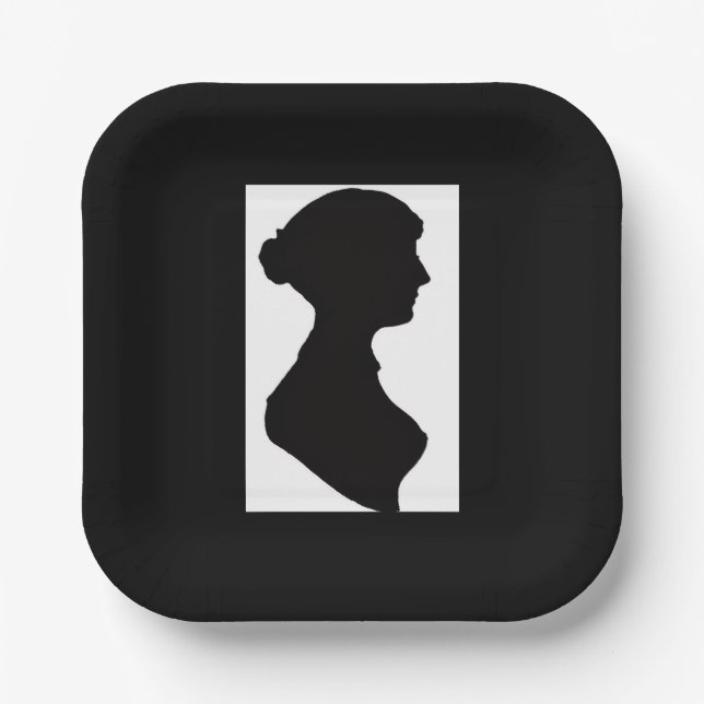 Jane Austen's Silhouette on Black Paper Plate (Front)