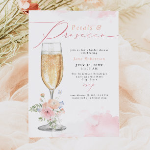 JANE Blush Floral Petals & Prosecco Bridal Shower Invitation