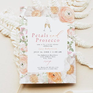 JANE Blush Floral Petals & Prosecco Bridal Shower Invitation