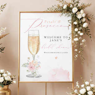 JANE Blush Floral Petals & Prosecco Bridal Shower Poster