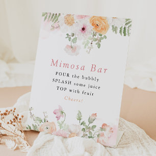 JANE Blush Floral Petals & Prosecco Mimosa Bar Pedestal Sign