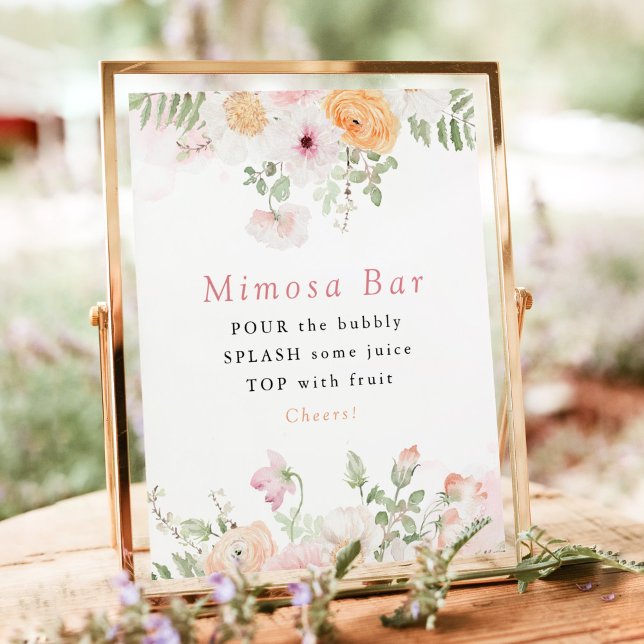 JANE Blush Floral Petals & Prosecco Mimosa Bar Poster (Creator Uploaded)