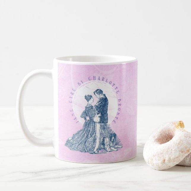 Jane Eyre and Edward Rochester with Pilot Pink Coffee Mug (With Donut)