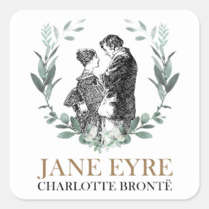 Jane Eyre and Edward Rochester with Wreath Square Sticker