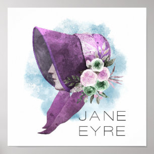 Jane Eyre Bonnet Flowers Purple and Blue Poster