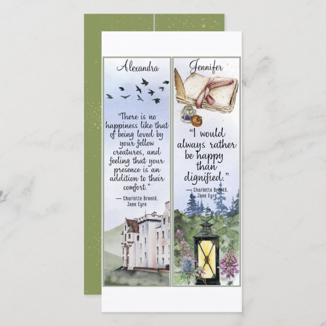 Jane Eyre Bronte Quotes Book Lover Gift Bookmark Card (Front/Back)