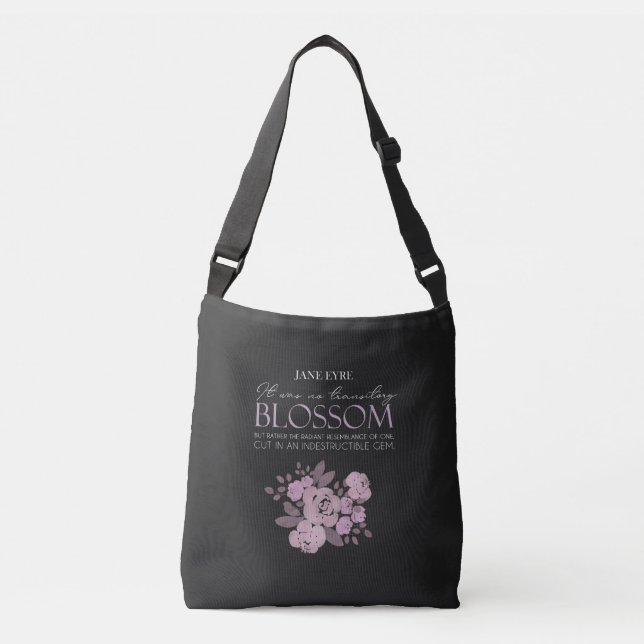 Jane Eyre - No Transitory Blossom - Roses on Black Crossbody Bag (Front)
