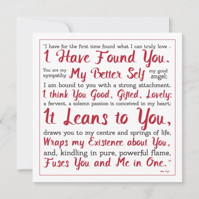Jane Eyre Red and White Better Self Quotation Holiday Card (Front)