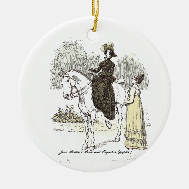 Jane on Horseback - Jane Austen Pride & Prejudice Ceramic Tree Decoration (Front)