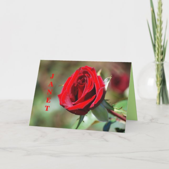 Janet Happy Birthday Red Rose Card (Front)