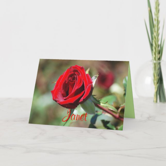 Janet Happy Birthday Red Rose Card (Front)