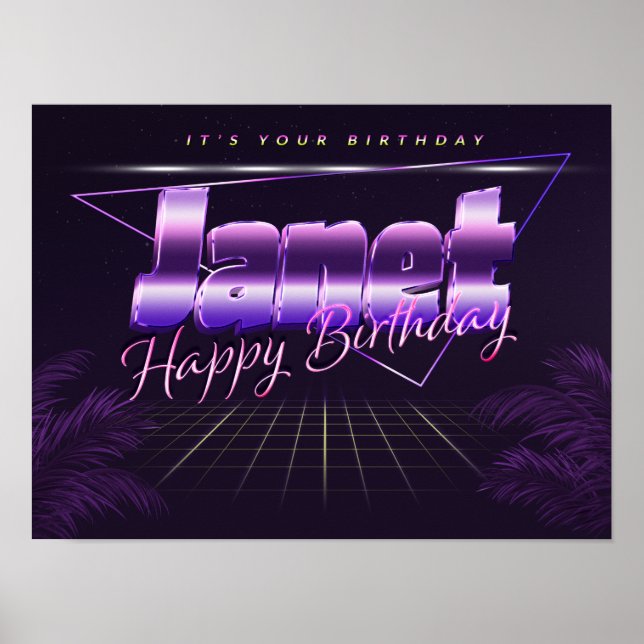 Janet Name First name lila retro Poster Birthday (Front)