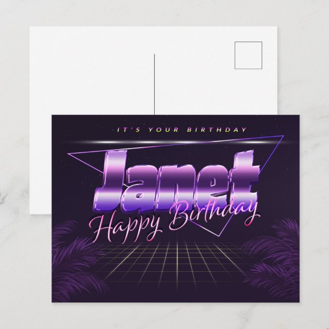 Janet Name First name purple postcard birthday (Front/Back)