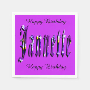 Janette, Name, Logo, Purple Paper Birthday Napkins