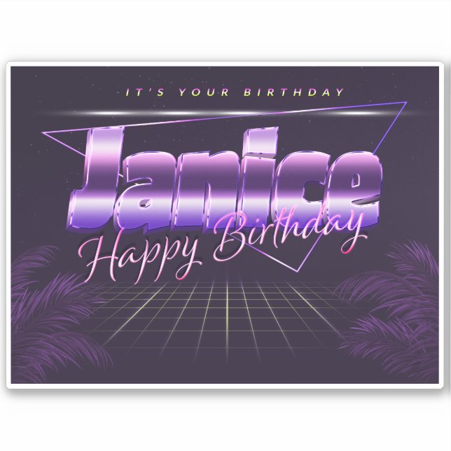 Janice Name First name lila retro Sticker Birthday (Front)