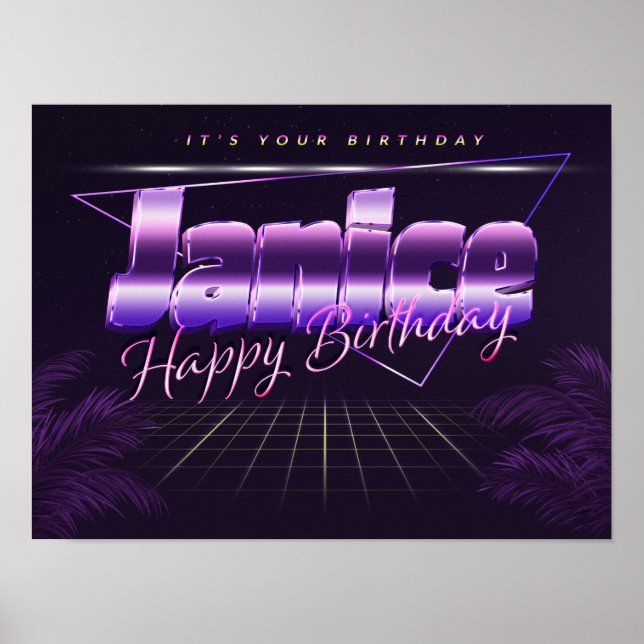 Janice Name Vorname lila retro Poster Geburtstag (Front)