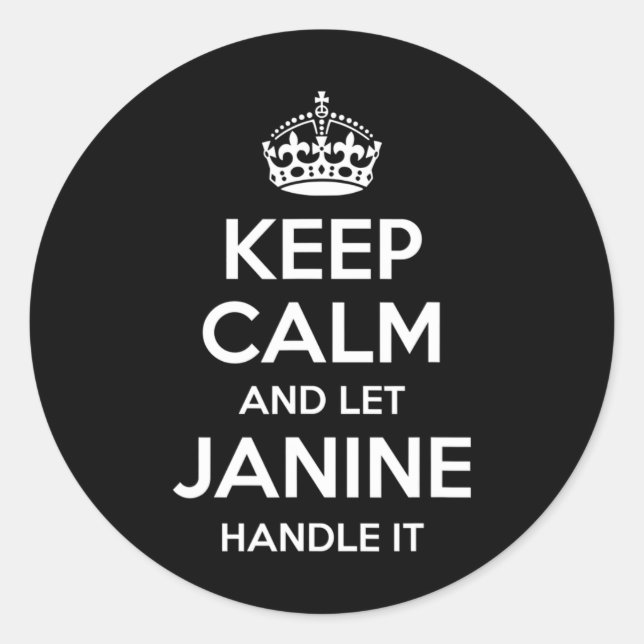 Janine Keep Calm Personalised Name Funny Birthday  Classic Round Sticker (Front)
