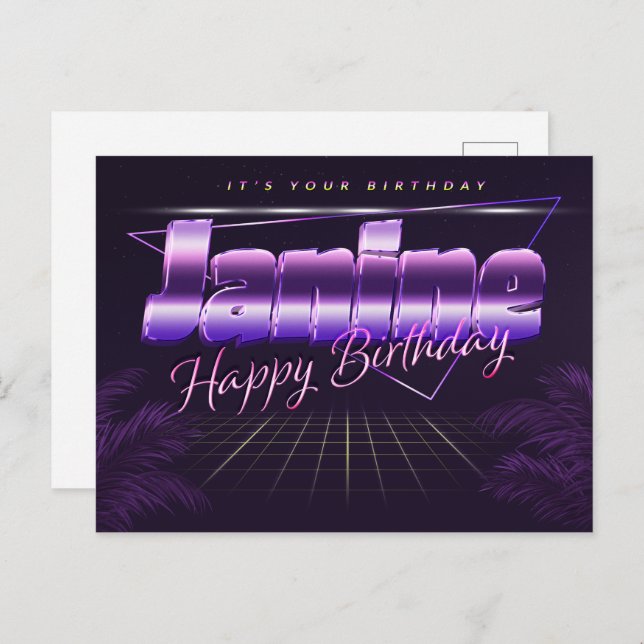 Janine Name First name purple postcard birthday (Front/Back)