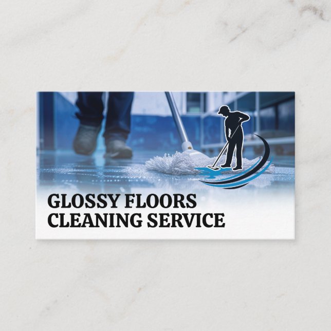 Janitor Mopping | Floor Cleaning Services Logo Business Card (Front)