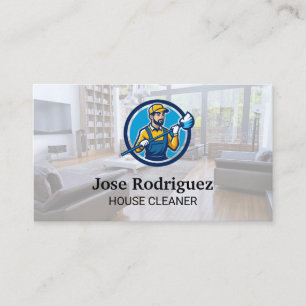 Janitor with Mop   House Cleaner   Maid Business Card