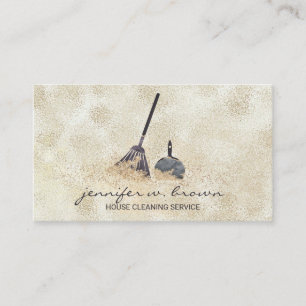Janitorial Cleaning Gold Sparkle Maid Lady Beige Business Card