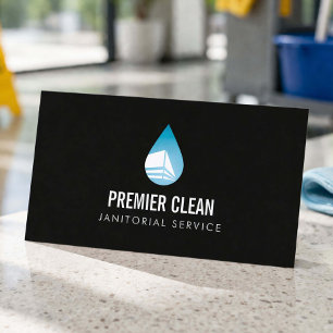 Janitorial Cleaning Professional Service Black Business Card
