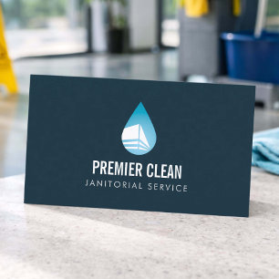 Janitorial Cleaning Professional Service Dark Blue Business Card