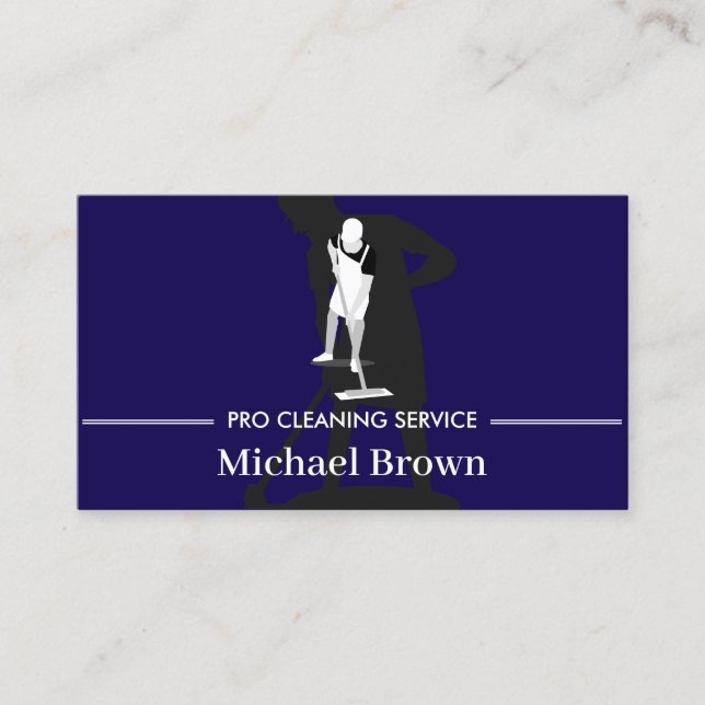 Janitorial Housekeeping Cleaning Service navy Men Business Card (Front)