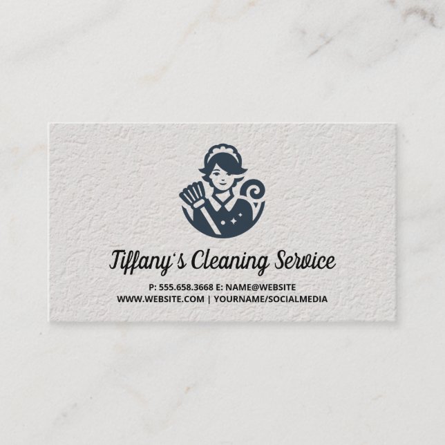 Janitorial Service | Maid Cleaner Logo Business Card (Front)