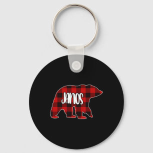Janos Bear Custom Red Buffalo Plaid Christmas Paja Key Ring