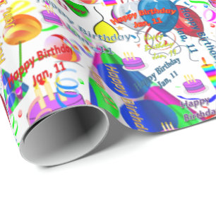 January, 11 Birthday Gift Wrapping Paper