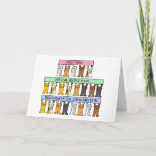 January 15th Birthday Cute Cartoon Cats Card