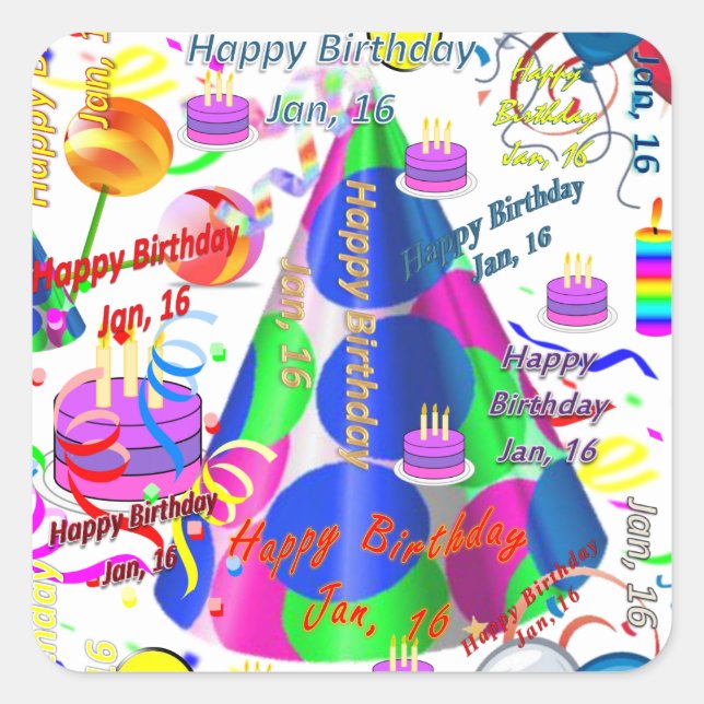 January, 16 Kids Birthday Stickers (Front)