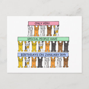 January 16th Birthday Cute Cartoon Cats Postcard