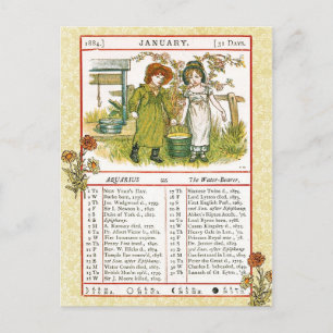 January 1884 Almanac.  Aquarius, The Water Bearer Postcard