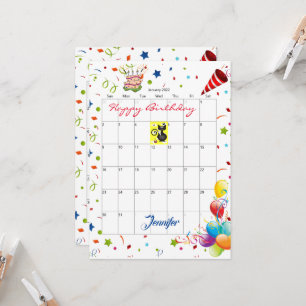 January 2022 Calendar Happy Birthday Invitation 