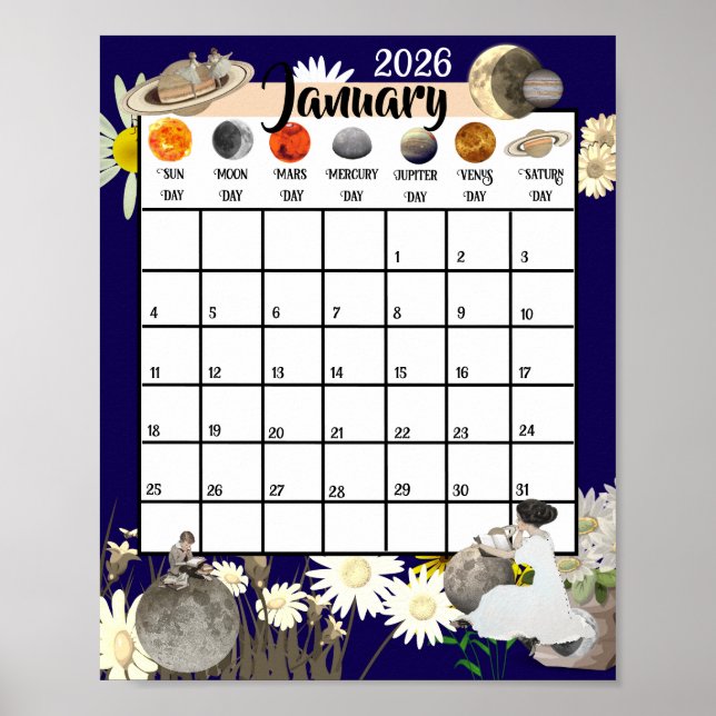 January 2026 Monthly Calendar Astrological     Poster (Front)