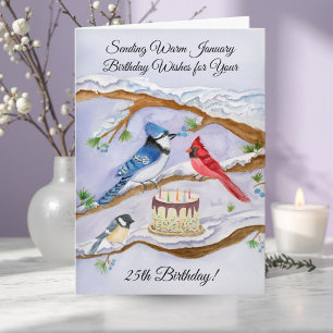 January 25th Birthday Backyard Birds Watercolor Card